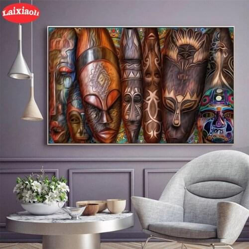 Diamond Painting African tribal mask face art Full Drill Square DIY Diamond Embroidery Cross Stitch Mosaic round Home Decor