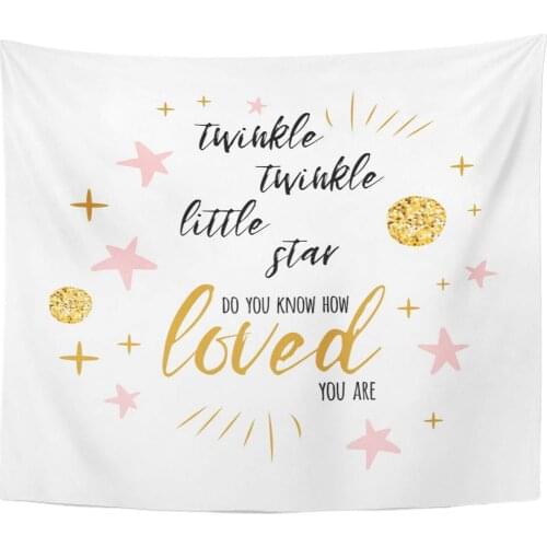White Baby Twinkle Little Star Text with Cute Gold Pink Colors for Girl Children Birthday Label Sign Tapestry Home Decor Wall