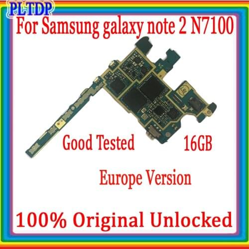 Free Shipping,Europe Version Unlocked & 100% Original Main Board For Samsung Galaxy Note 2 N7100 Motherboard with Chips