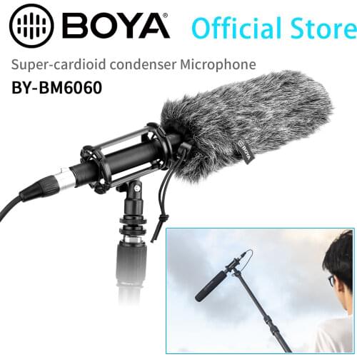 BOYA BY-BM6060 Super-Cardioid Condenser Microphone Includes Fur Windshield & Windscreen for Films, TV programs Documentaries