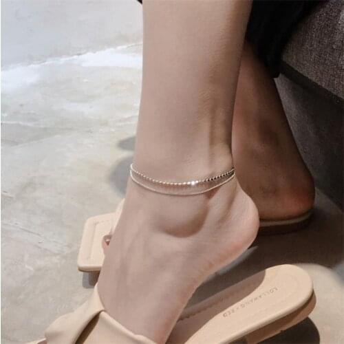 Top Quality 925 Sterling Silver Anklets Female Jewelry Charm Double Layer Chain Anklet For Girl Princess Foot Accessories Women