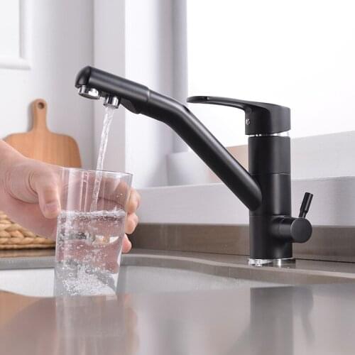 Dual function 3 way water filter Black kitchen sink faucet marble pure water kitchen faucet 3 way function filler Kitchen Faucet
