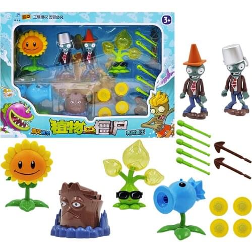 6pcs/lot Plants vs Zombies Action Figure Toys PVZ BUCKET ZOMBIE SunFlower Peashooter Ejection Game Toy Gift for Kids No Box