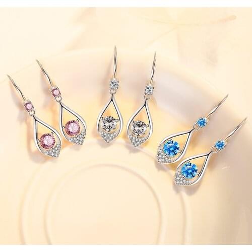 Fanqieliu 3 Colors Crystal Dangle Earings Jewelry Gift For Girl Water Droplets 925 Sterling Silver Drop Earrings Women FQL21277