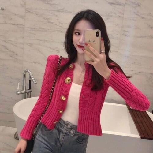 Solid Color V-neck Cardigan Ladies Button Casual Loose Short Knit Cardigan Tops Female Slim Sweater Coat Womens Autumn 2021 New