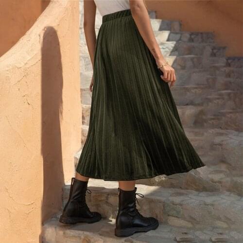 Korean Velvet Pleated Midi Skirt Women 2021 Summer Plus Size Casual Loose High Waist Office Lady Temperament A-line Skirt