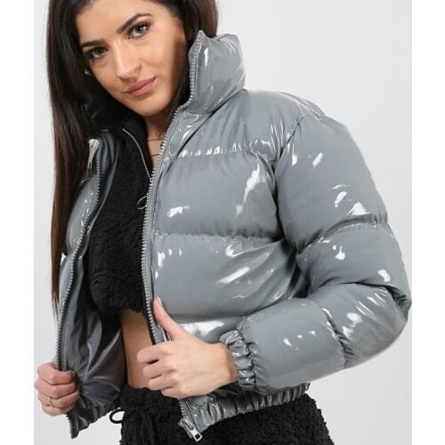 Custom Fashion Winter Patent Leather Bubble Coat Women Zipper Waterproof Cotton Padded Red Puffer Womens Jackets 2020