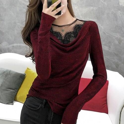 Fashion Autumn Solid O-neck Lace Shirts 2021 Long Sleeve Hollow Out Blouse Women Korean Women Tops and Blouses
