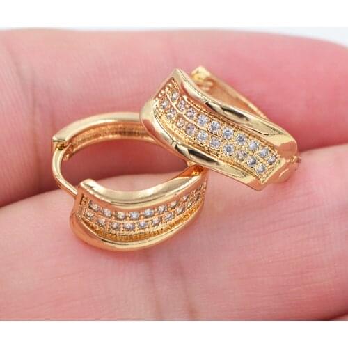 Fashion Jewelry Gold Color Two Rows Micro Pave Clear Zircon CZ Curved Huggie Hoop Earrings for Women