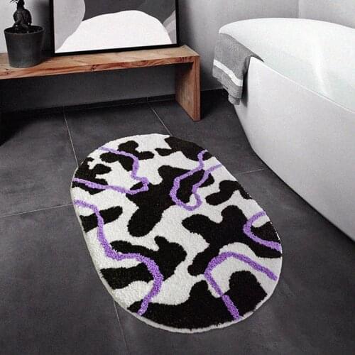 Soft Oval Bathmat Fluffy Geometric Tufted Mat Bathroom Rug Carpet Function Entrance Floor Anti Slip Pad Aesthetic Home Decor