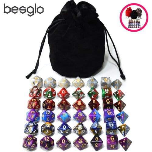 Bundle Dice Set with Big Velvet Pouch for DnD RPG MTG Games D4 D6 D8 D10 D% D12 20