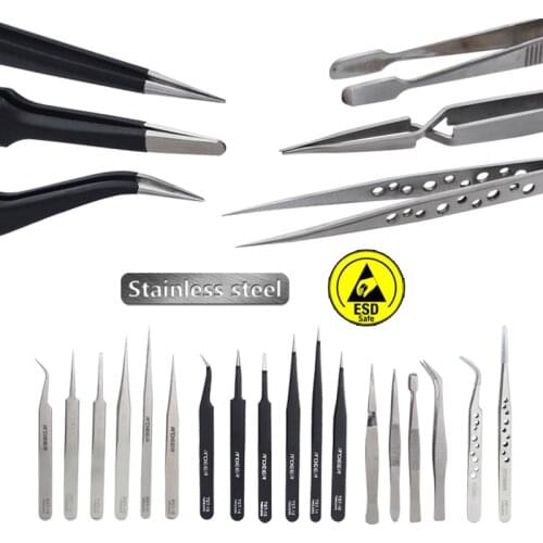 Tweezers Set Stainless Steel Precision Tweezers Curved Straight Tip Anti-Static Tweezers Electronic Repair Tool 1 Set