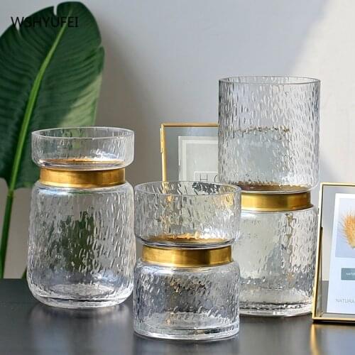Nordic modern minimalist light luxury transparent glass vase decoration home living room dried flower table decoration