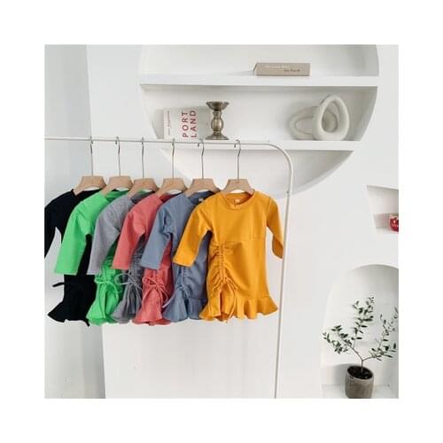 Spring and autumn new Korean childrens clothing girls baby bottoming shirt solid color baby cotton mid-length tide dress