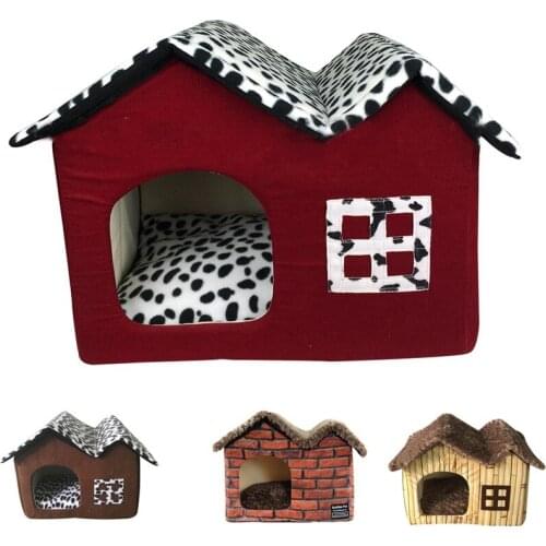 New Dog Kennel Cat Kennel Spotted Double Roof Room Detachable Fall/winter Pet Villa Cat Cat Mat Dog Bed Pet Supplies