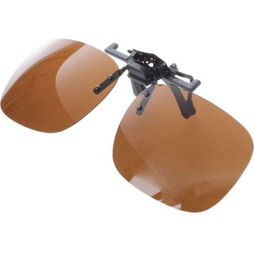 Unisex Dark Brown Rectangle Flip Up Clip On Polarized Sunglasses