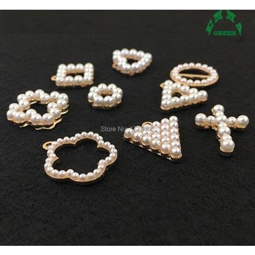 Buttons pearl embellishment Cross Clover Triangle Flower Round Circle charm Pendant 10 pcs for handmade