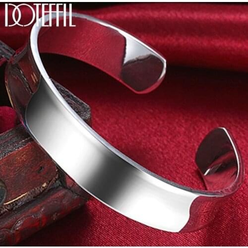 DOTEFFIL 925 Sterling Silver Round Smooth 7mm Adjustable Bracelet Bangles For Woman Fashion Wedding Engagement Party Jewelry