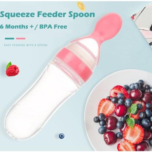 Silicone Squeeze Feeding Spoon 6 Months+ 3oz/90ml Baby Food Dispensing Spoon Feeder Infant Travel Feeders for for Cereal