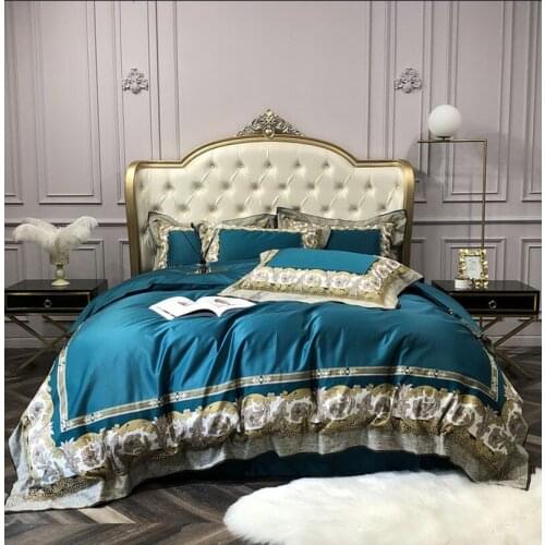 Blue New luxury Digital Printing 100S Egyptian cotton Royal Bedding sets Queen King Duvet cover Bed sheet set Pillowcases 4pcs