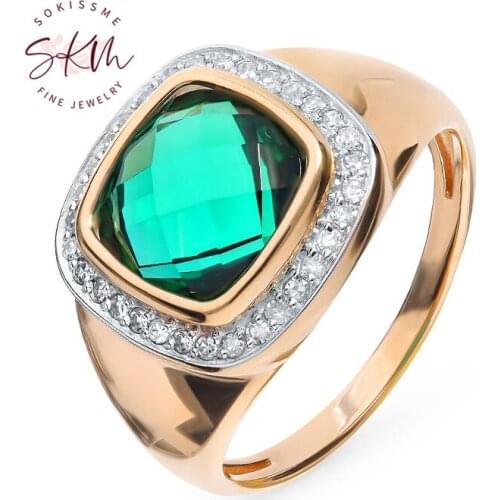 SKM Emerald rings with diamond rings for women 14k rose gold wedding rings designer Promise Luxury Fine Jewelry