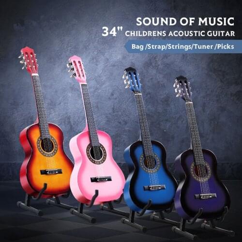 34inch Kids Classical Acoustic Starter Kit Guitar 1/2 Size with 6 Strings Gig bag Tuner Picks Strap for Beginners PK/BLE/SNT/PUR