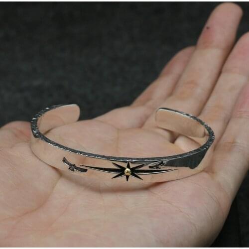Takahashi Goro Handmade Eagle Wholesale Manufacturers Open Ended S925 Sterling Silver Retro Thai Silver Male And Female Bangle