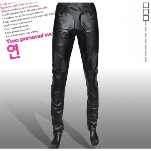 Slim mens clothing fashion motorcycle leather pants men faux leather trousers pantalones hombre cargo pantalon homme black warm