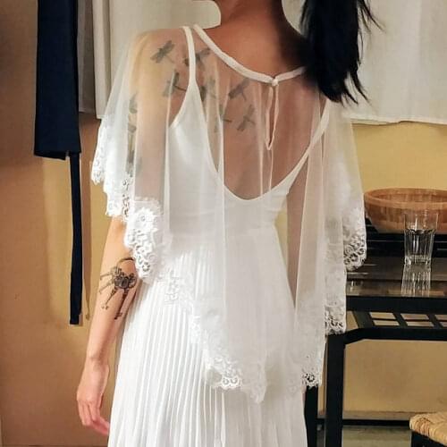 One Size Bridal Cover Up Tulle Bolero with Lace Trim in White, Off White , Ivory