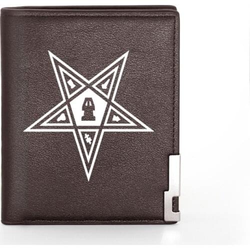 Unique Freemasonry Star Brown Leather Men Wallet Classic Credit Card Holder Short Purse