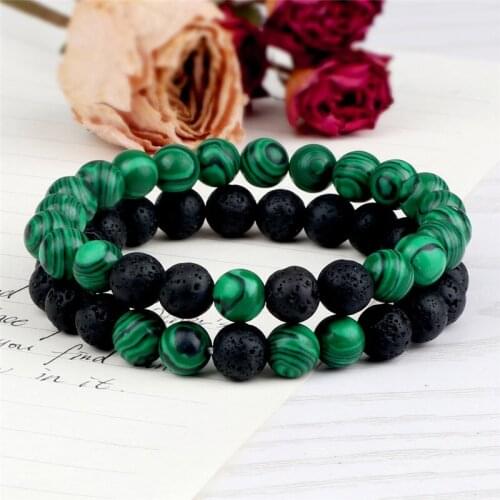 Vintage Beaded Bracelets&Bangles Strenched Elastic Rope 2Pcs/Sets Natural Volcanic Stone Jewelry For Women/Men Handmade Bracelet