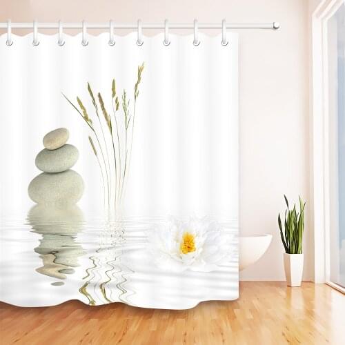 Stones And White Lotus in Water Shower Curtain Zen Spa White Bathroom Waterproof Bath Curtain Polyester Fabric for Bathtub Decor