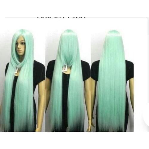 Zhaoxia++01447@Q8++100cm Extra long Straight Slanting Light blue cosplay wig