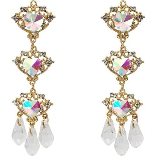 S925 needle fashion versatile atmosphere Crystal Love Earrings temperament Earrings long earrings womens fashion