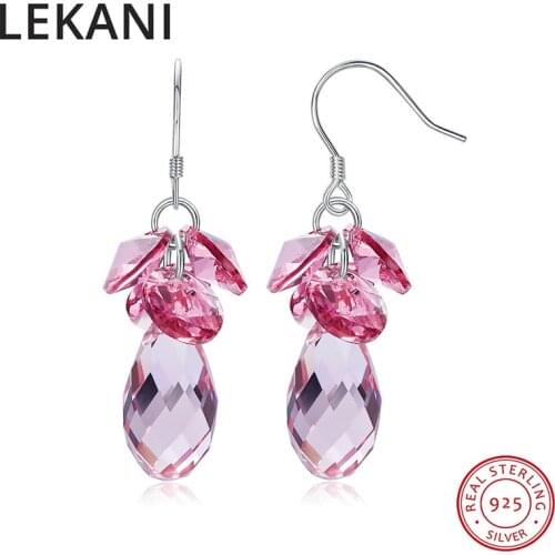LEKANI Romantic Drop Earrings Rose Crystals From Swarovski-Elements For Women Party Gifts Real S925 Silver Fine Jewelry