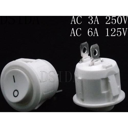 10PCS 16mm Diameter Small Round Boat Rocker Switches ON / OFF 2Pin Mini Round Black ON-OFF AC Rocker Switch Power Switch White N