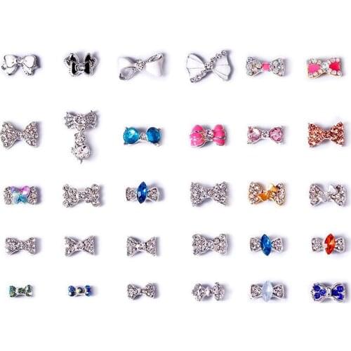 10pcs/lot Nail Art Charm Bow-knot 30-Styles Charm Crystal Stud Rhinestone DIY Nail Tip Glitter Accessory Decoration 3D Charm x10
