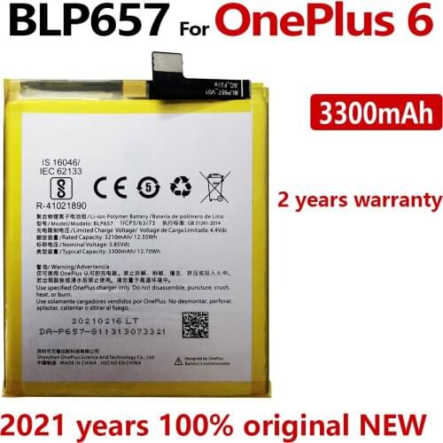 100% Original 3300mAh BLP657 Battery For OnePlus 6 A6001 Mobile Phone In Stock Batteries Batteria With Tracking number