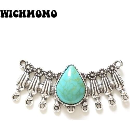 2pcs Zinc Alloy Blue Resin Stone Porous Connectors Linkers for DIY Jewelry Earring Necklace Accessories PJ221