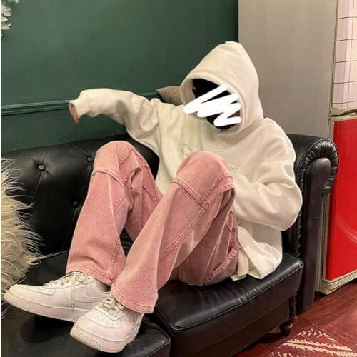 2021 Mens Work Baggy Casual Pants Classic Style Jeans Pink/blue Black Loose Straight Pants Biker Denim Trousers M-2XL