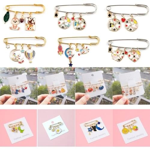 30 styles Cute Animal/Fruit/ Sesame Street/Star Moon Brooch Buckle Pin Alice Rabbit Brooches Women Safety Pins