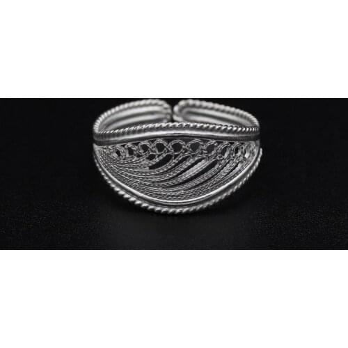 925 Sterling Silver Filigree Ring Inlaid Mardin Assyrian Turkish Special Hoop Adjustable Finger Width Collet Women Jewelry