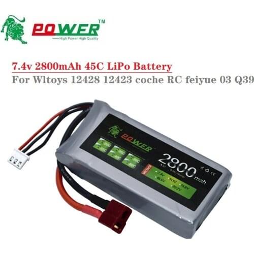 HOT SALES 7.4V RC Car Lipo Battery Upgrade 2800mAh Max 60C For Wltoys 12428 12423 RC Car part 2s 7.4v Battery for feiyue 03 Q39