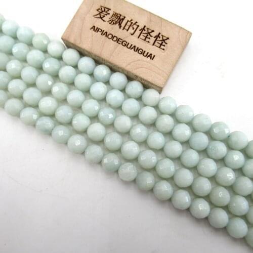 APDGG 8MM Blue Amazonite Faceted Round Beads Loose Beads 15.5" Strand Jewelry Making DIY