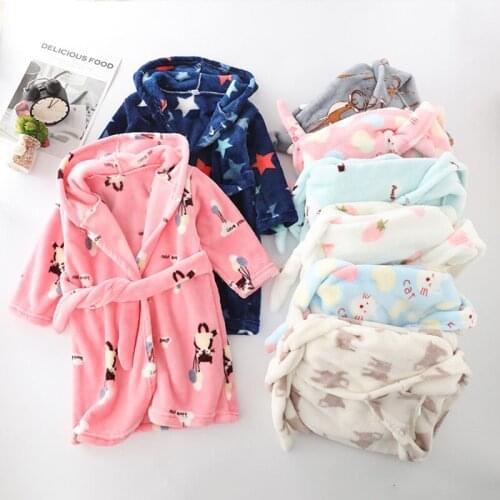 Boys Bathrobe Child Flannel Sleepwear Kids Pajamas for girl Baby Cartoon Robe Children Clothing Infant Clothes 2 to 8 years