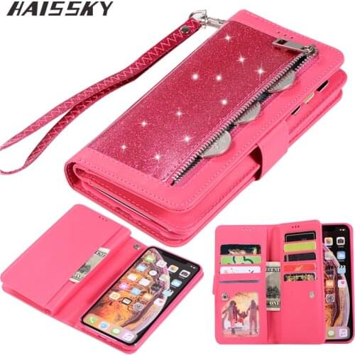 Zipper Glitter Leather Case For iPhone SE 2020 6 6s 7 8 Plus Wallet Phone Case For iPhone 12 11 Pro Max X XR XS Max Flip Case
