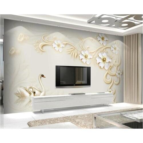 Beibehang Large Custom Wallpapers European Style 3D Swan Jane Europe Suya Flower Jade Flower Lotus Background