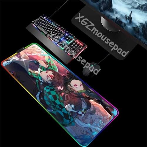 XGZ Custom Large RGB Gaming Mouse Pad Exquisite Lock Edge Anime Kamado Tanjirou Computer Desk Mat Non-slip 900x400 / 800x300 Xxl