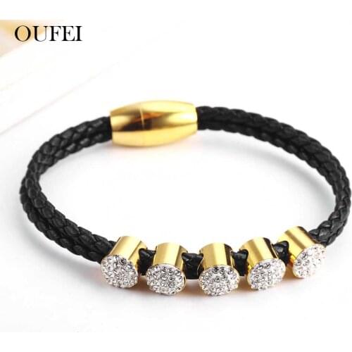 OUFEI Stainless Steel Woman Leather Rope Unisex Cuff Bracelets Bangles Vogue 2019 Jewelry Accessories wholesale lots bulk