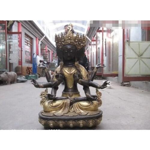 Fast shipping USPS to USA S2623 Tibet Bronze four Head Eight Armed Vasudhara Kwan-Yin Bodhisattva Buddha Statue